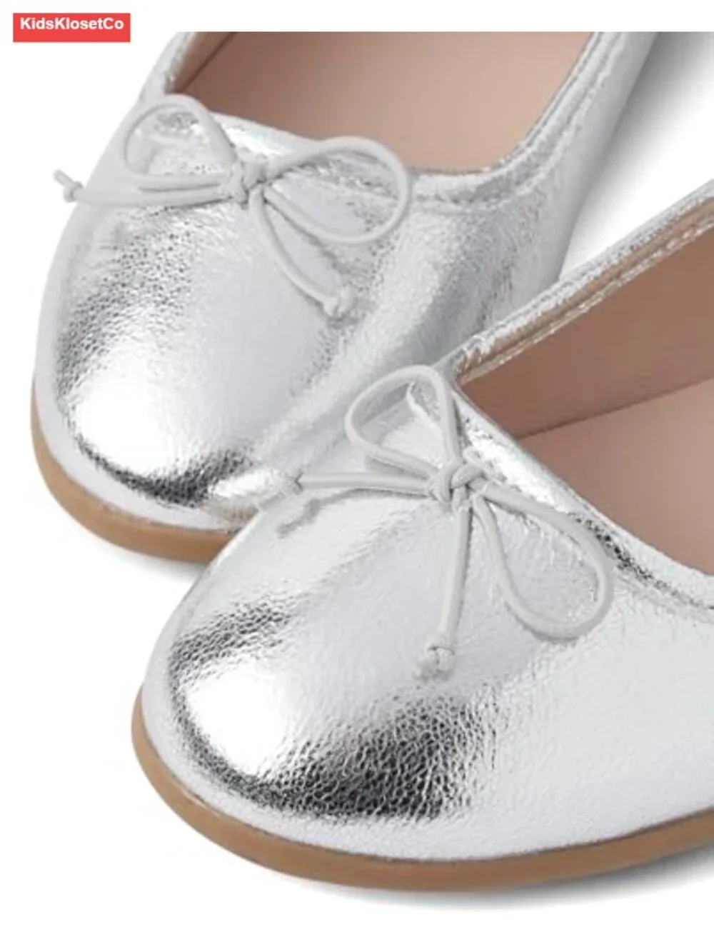 Girls Closed Toe Ballet Flats Faux Leather Slip-On Bow Shoes